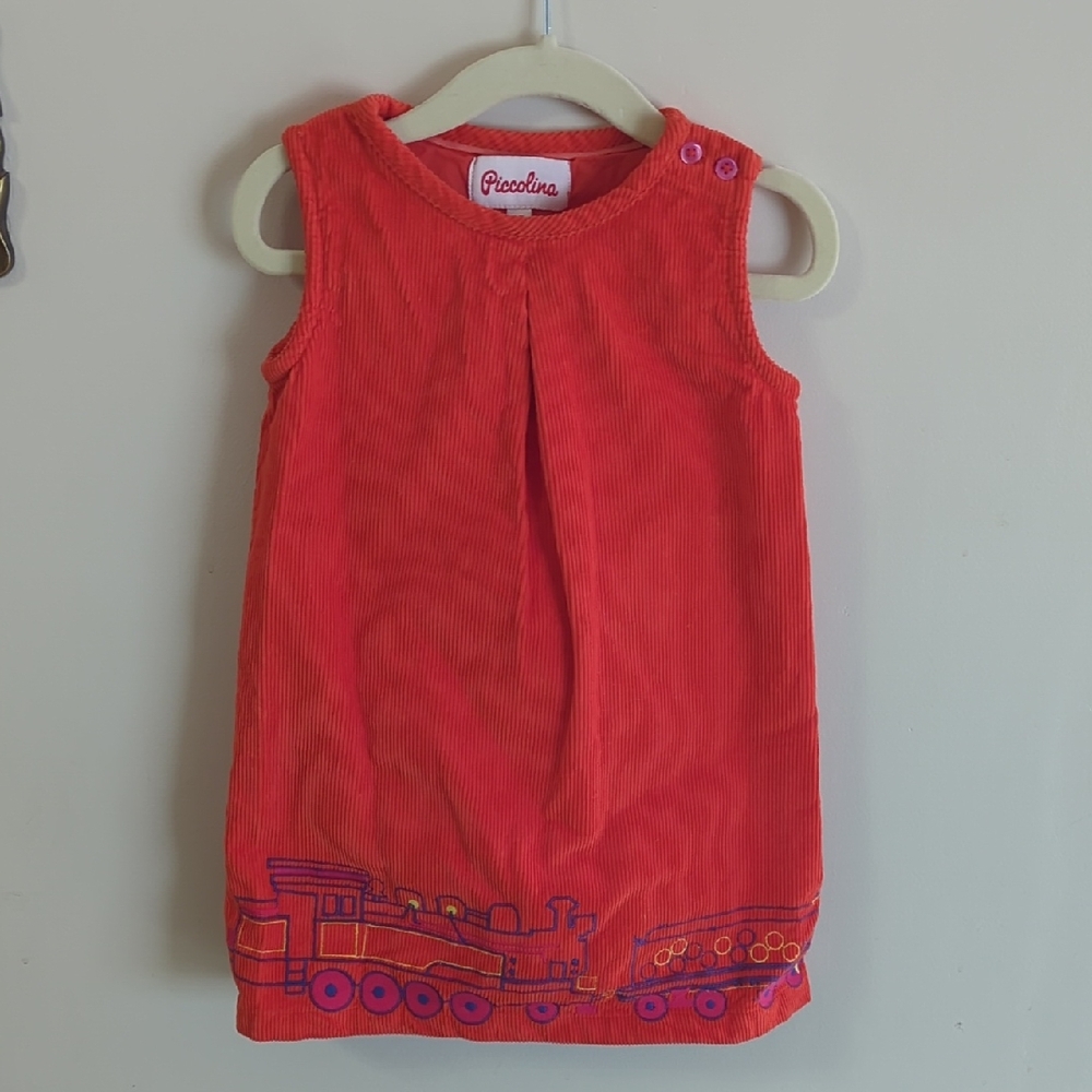 Piccolona Orangish-Red Corduroy Jumper Dress